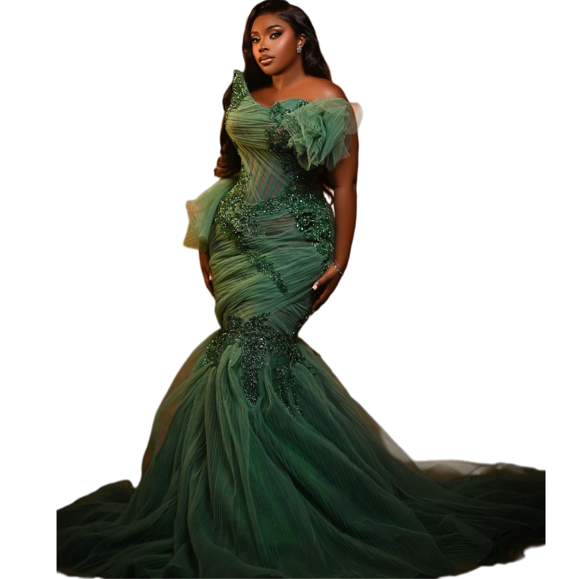 2026 Sage Africa Aso Ebi Mermaid Prom Dress Lacefull Beaded Crystals Florals Promdress Evening Formal Party Second Reception Birthday Engagement Gowns - view 6