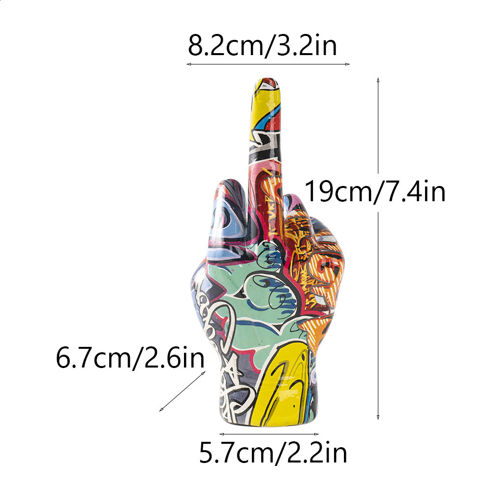Graffiti Middle Finger Ornament Art And Crafts Resin Gesture Statue Desktop Ring A Living Room Home Decoration 240904