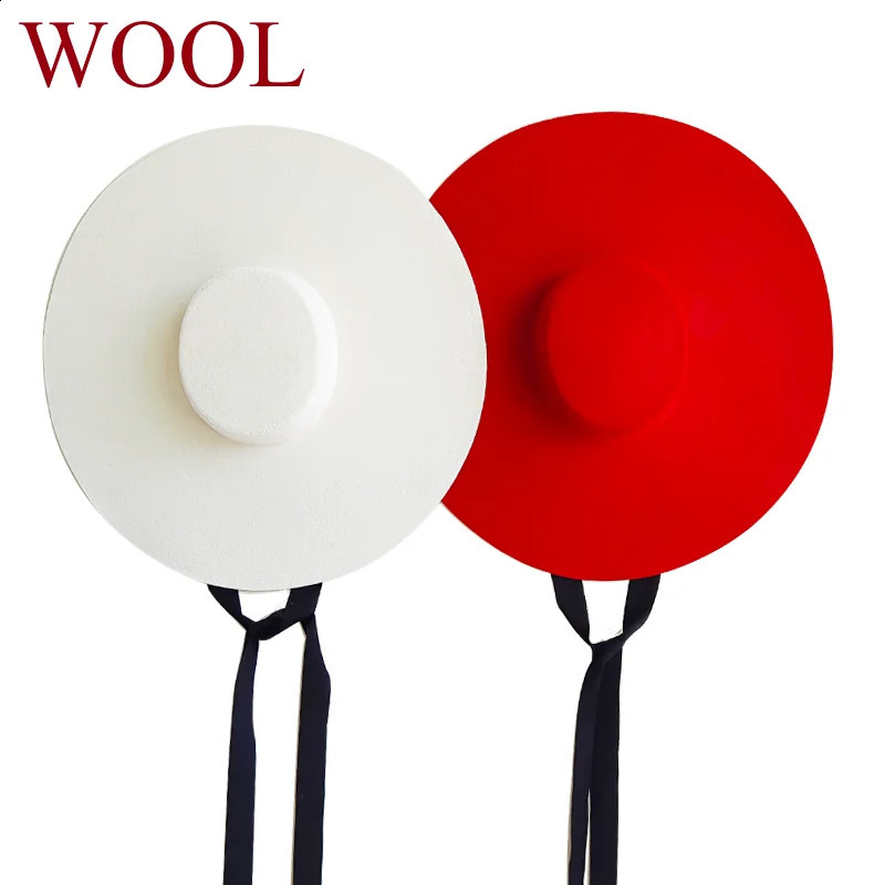 King Wheat Wide Big Brim Wool Flat Formal White Women Fedora Stage Show Felt Cap Winter Bandage Lady Fashion Outdoor Top Hat 260124