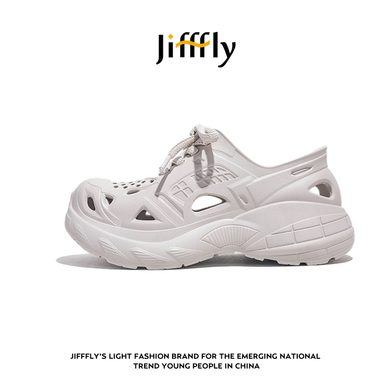 Jifffly 2026 new summer hole designer shoes for men breathable thick soled height increasing non slip indoor and outdoor beach sandals