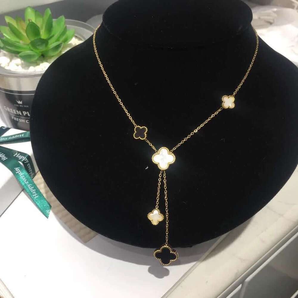 Clover Necklace for Women Full Titanium Steel Tassel Pendant European American Style Elegant High End Fashion Jewelry Free Shipping