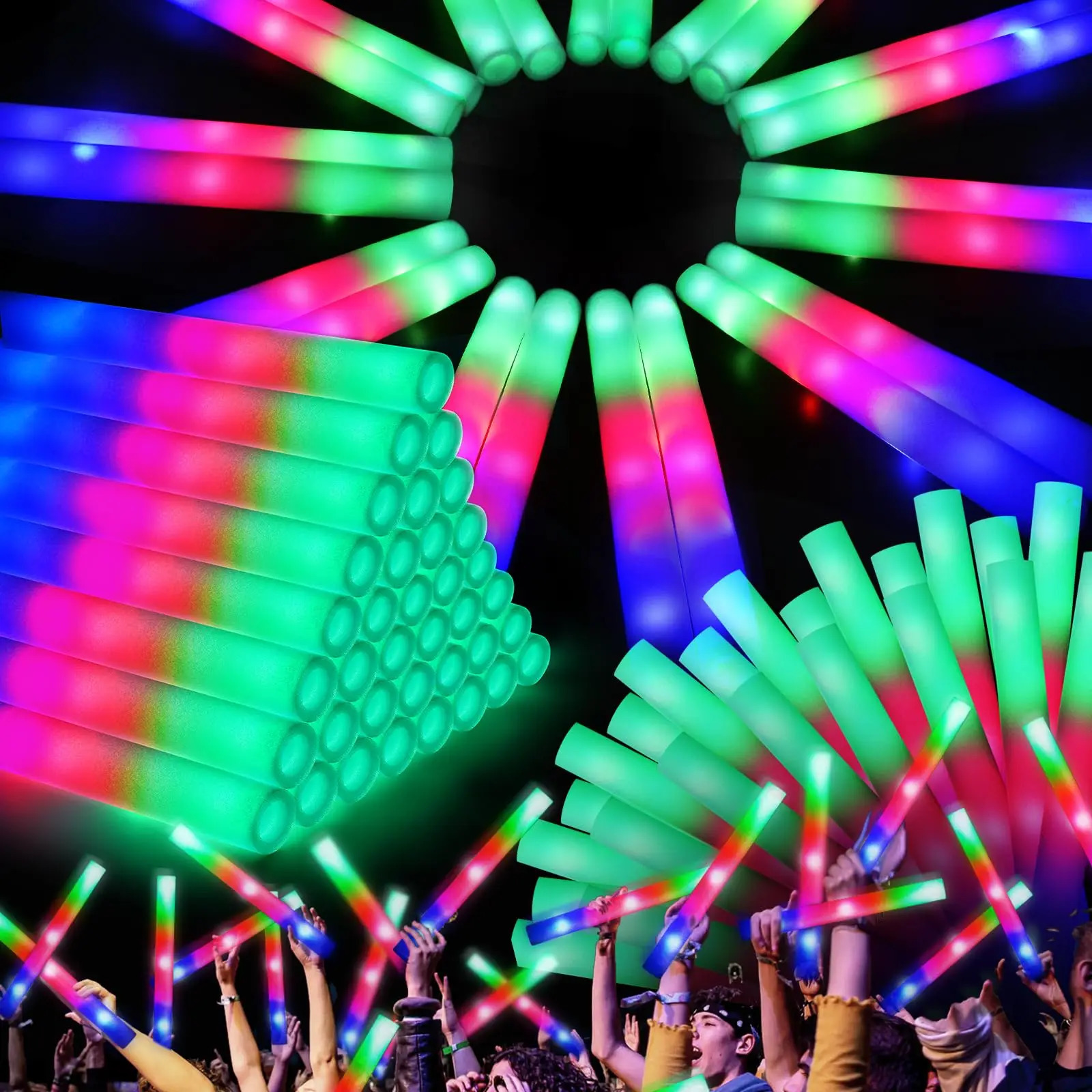 LED Foam Sticks Light Up Batons Glow Fiber Optic Wands Tube Led Flashing Stick for Wedding Raves Concert 260207