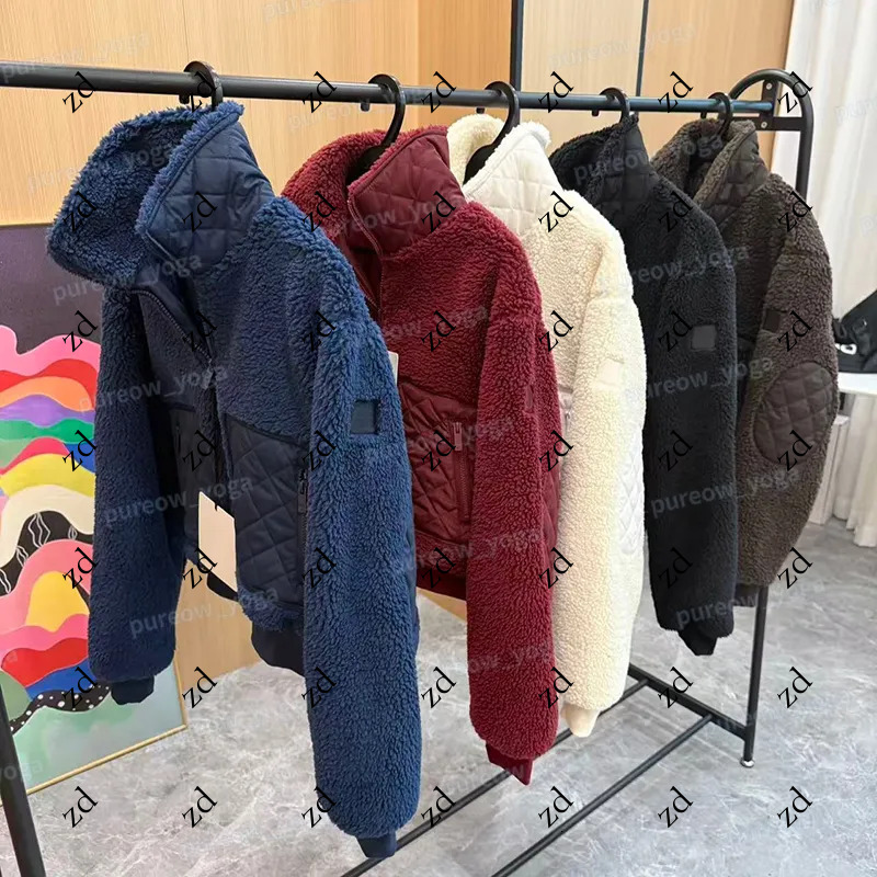 Designer Women Stand Collar Brown Lamhair Lamb Wool Zipper Hooded Yoga Clothes Womens Short Padded Warm Cotton-padded Jacket Winter Coat