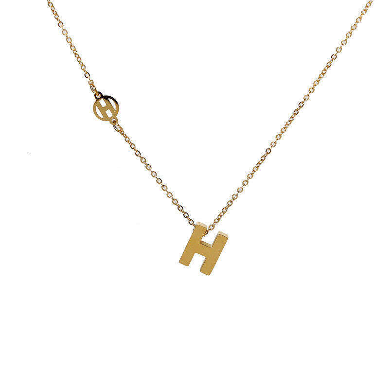 Korean-Style Design Letter H Necklace Collarbone Chain Ins Popular Titanium Steel Personalized Pendant Minimalist Style Choker For Women