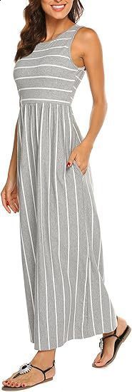 Womens Summer Sleeveless Striped Flowy Casual Long Dress with Pockets 240812