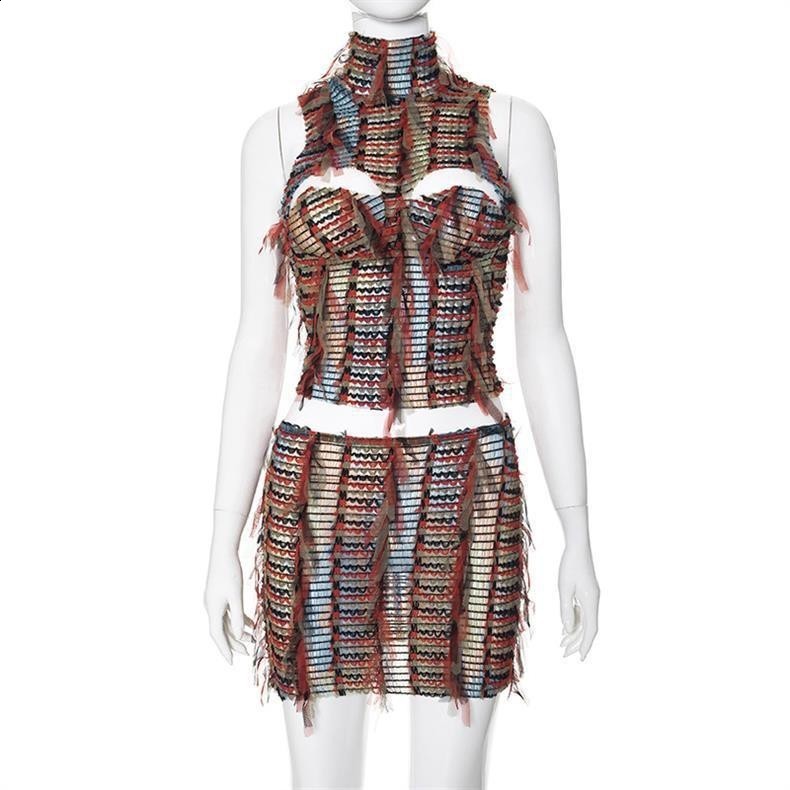 Kliou Panelled Tassel Midi Dress Womens Unique Backless Sleeveless Sexy Cleavage Skinny Vestitos Womens Amazing Street Party Dress 250107