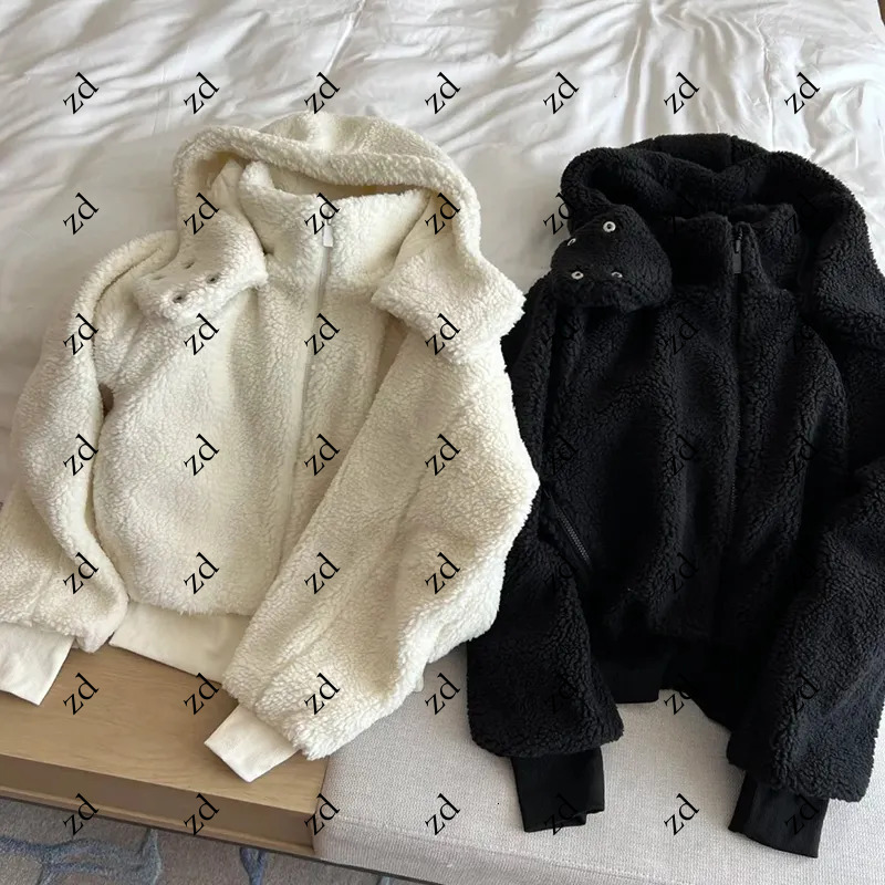 Designer Women Stand Collar Brown Lamhair Lamb Wool Zipper Hooded Yoga Clothes Womens Short Padded Warm Cotton-padded Jacket Winter Coat