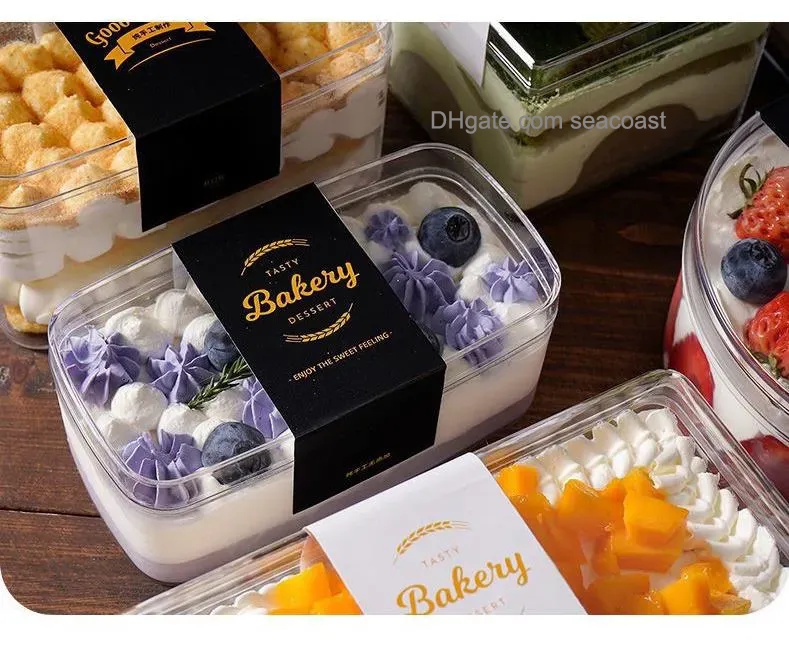 wholesale Square Oval Transparent Cake Box Disposable Clear Mousse Cake-Cheese Tiramisu Dessert Baking Biscuits Food Grade Plastic Packaging Box
