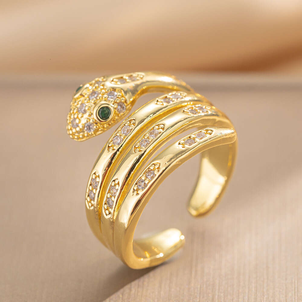 Zircon Snake-Shaped Multi-Layer Niche Style Elegant High-End Ring Fashion Jewelry