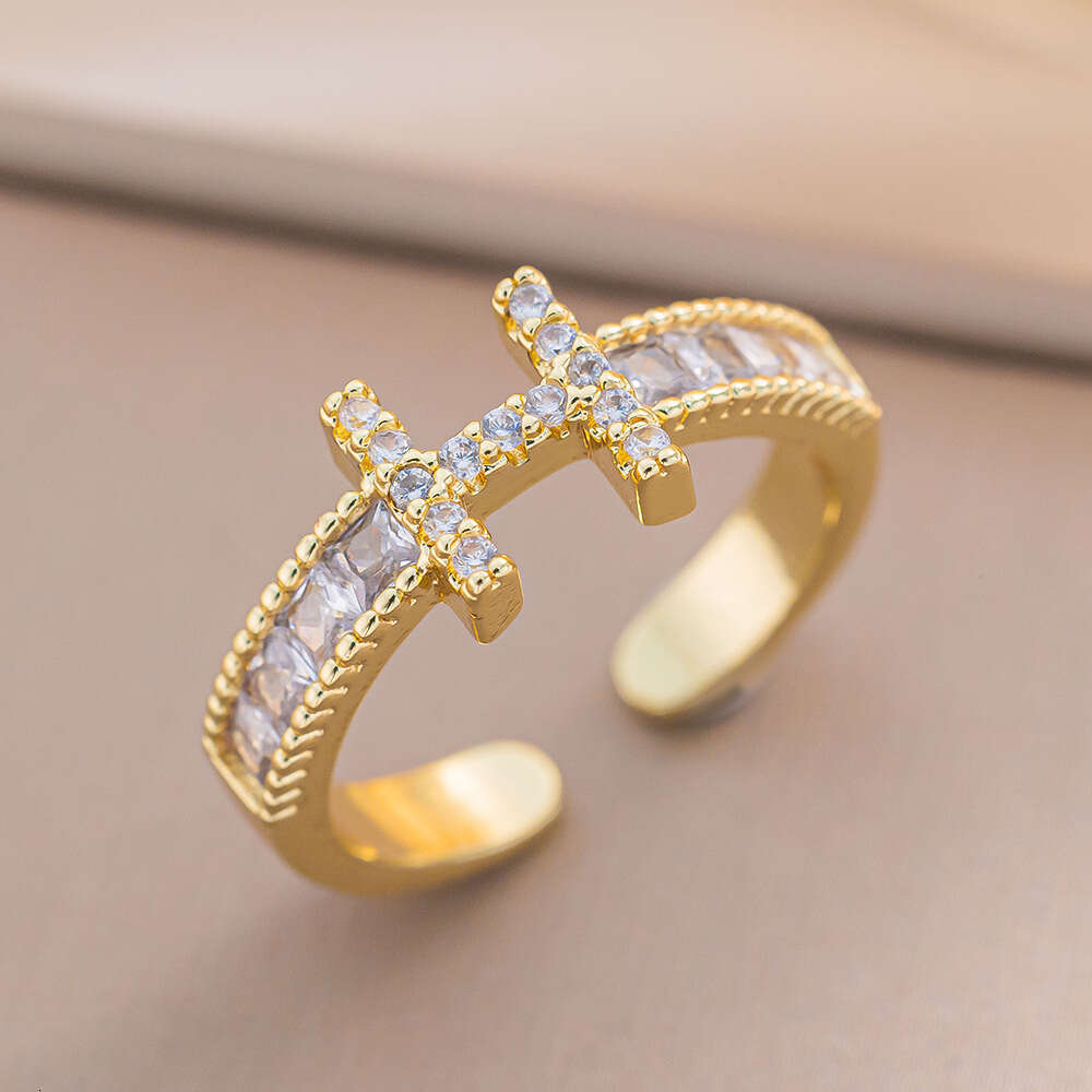 Full Diamond H Wedding Adjustable Open Ring Simple Hand Jewelry Couple Rings