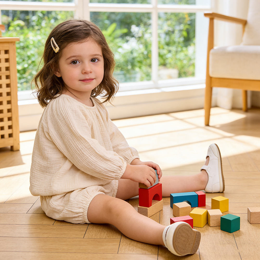 2026 Summer Childrens Clothing Korean Style Girls Cotton Gauze Homewear Set Summer Thin Long-Sleeve Casual Pajamas for Babies 230322