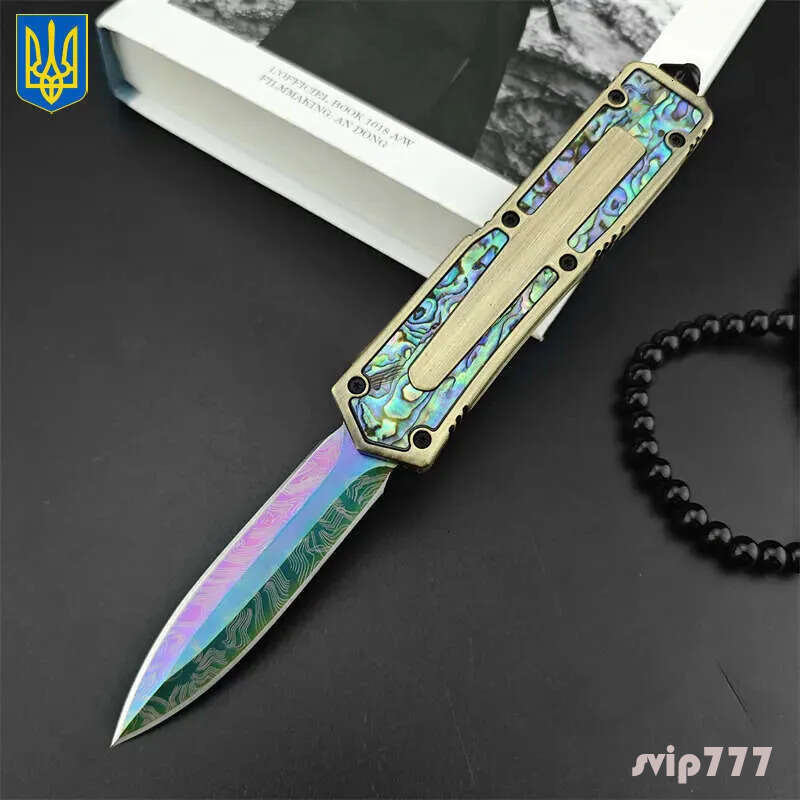UDAL 5 Models Outdoor Gold Abalone Shell Assisted Pocket Knife 440C Blade Zinc Alloy Inlaid with Bobby Handle EDC Hunting Hiking knife Survival Knives 3300 A07