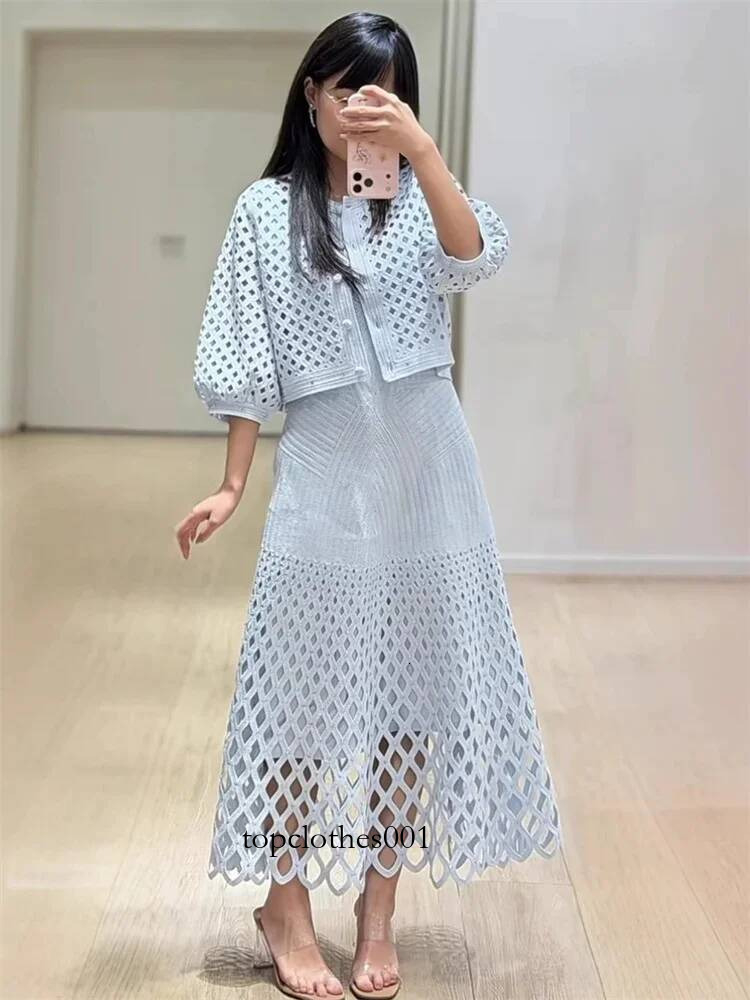 Diamond Decoration Hollow Out Women's Knitted Cardigan Coat Single-Breasted Top or Camisole Midi Dress Strap Robe for Female