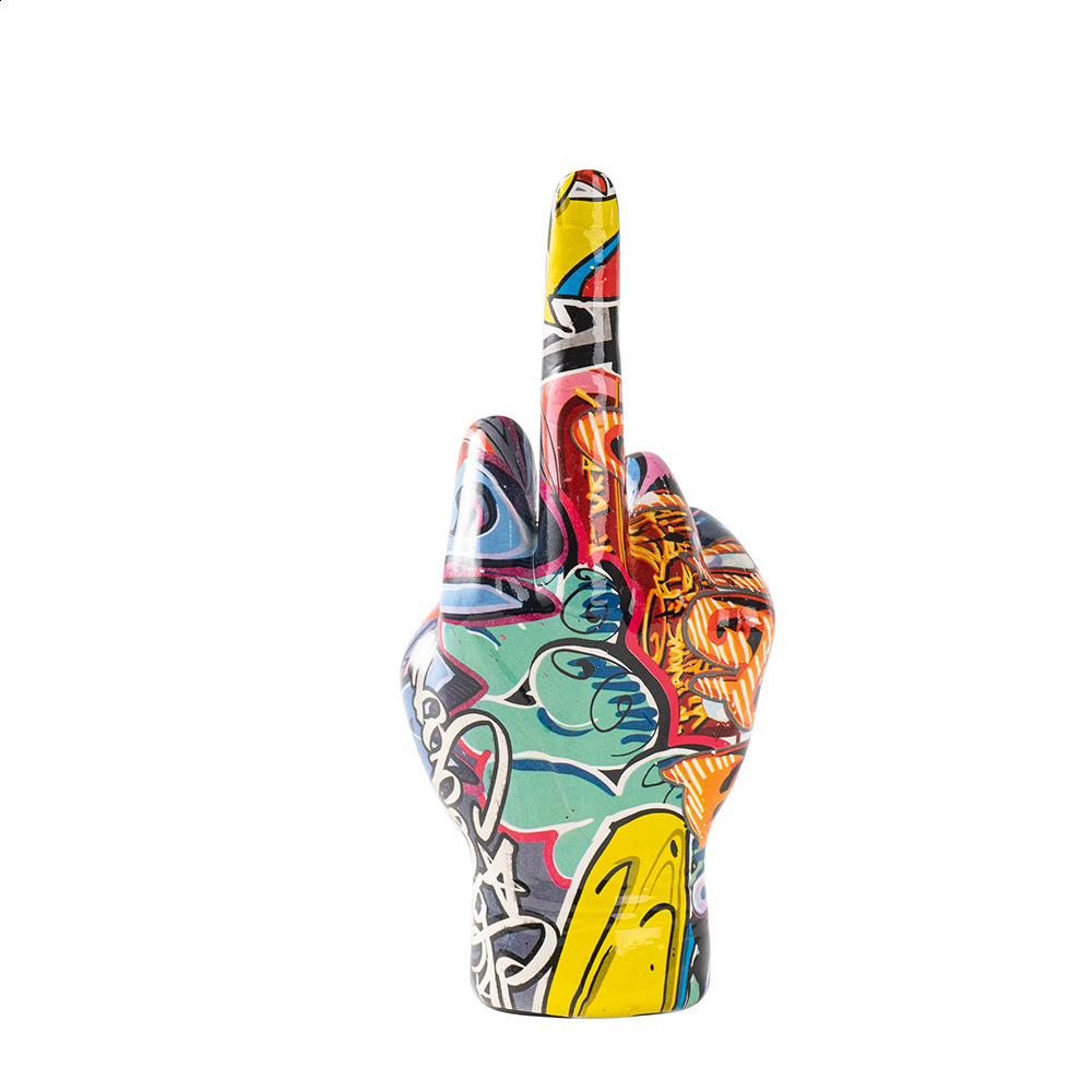 Graffiti Middle Finger Ornament Art And Crafts Resin Gesture Statue Desktop Ring A Living Room Home Decoration 240904