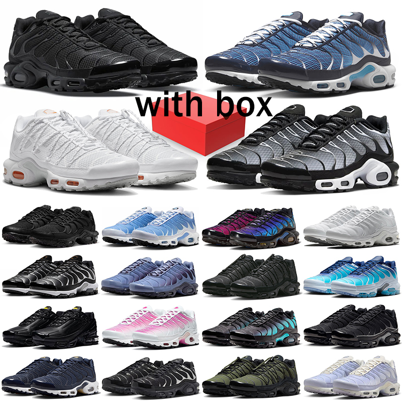 Free shipping designer tn running shoes with box for men women tns black white navy blue leather mesh patchwork trainers breathable triple sneakers