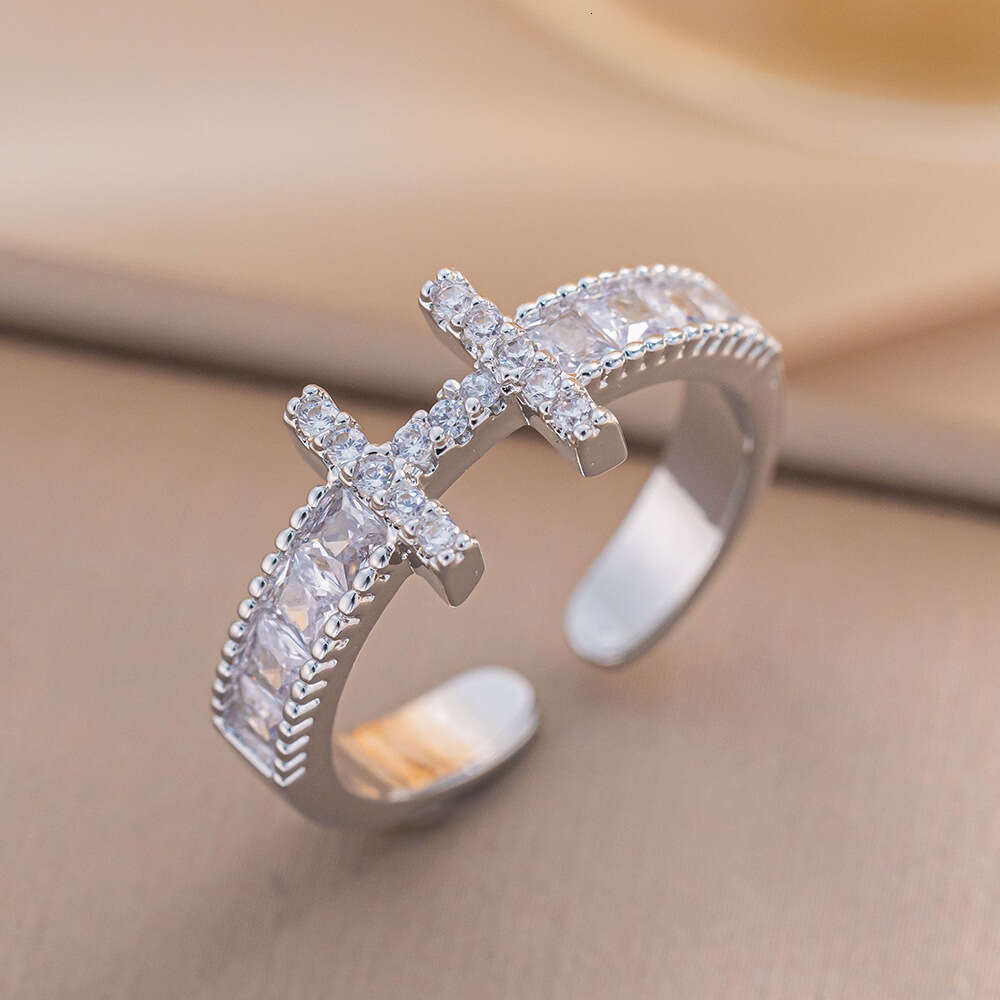 Full Diamond H Wedding Adjustable Open Ring Simple Hand Jewelry Couple Rings