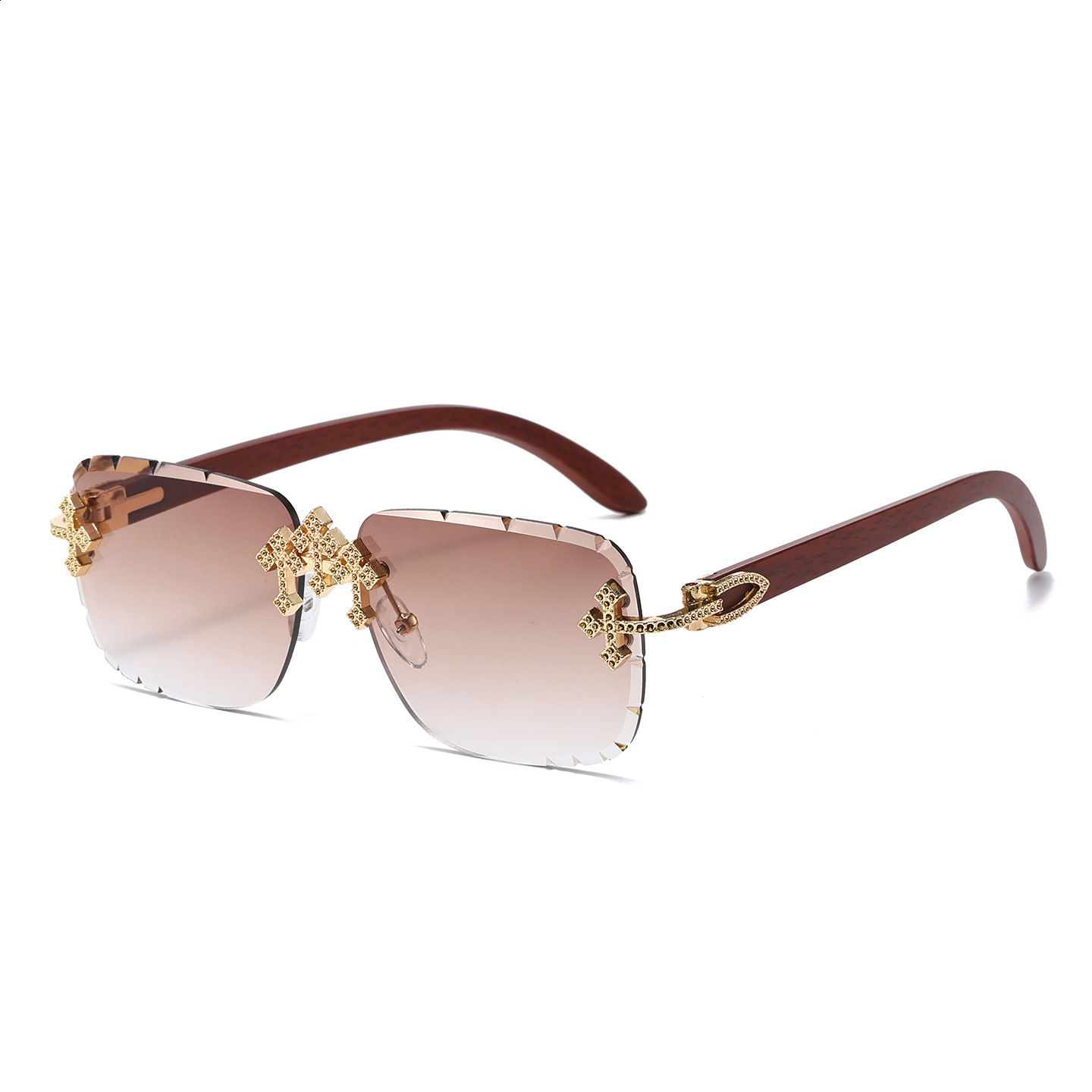 Fashion Square Rimless Sunglasses For Women Cross Diamond Metal Frame Eyewear Cut Lens UV400 Shades Sun Glasses 251129