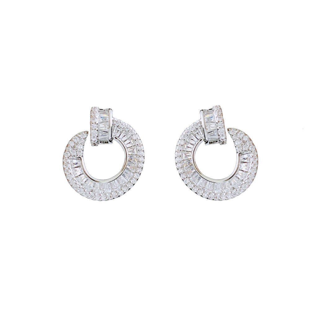Earrings for S Silver Needle Baguette Zircon C Hoop Studs Full Paved Crystal Hypoallergenic European American Elegant Fashion Women Jewelry visionice - view 6