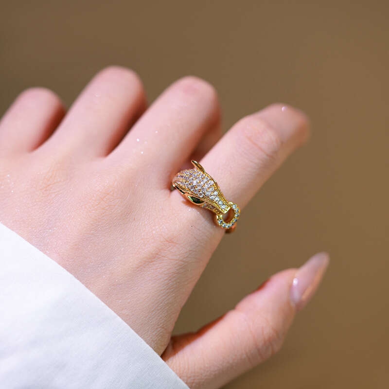 Light Luxury Hip-Hop Leopard Ring Electroplated Zircon Niche Personality Ring For Women