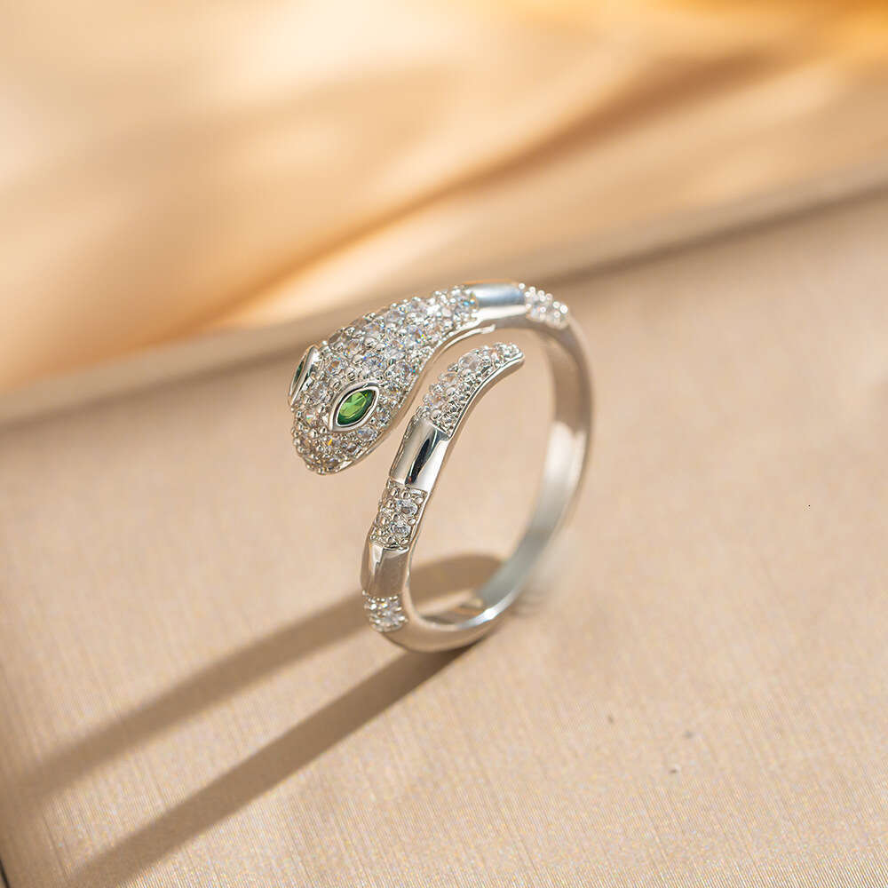 Snake-shaped Open Ring Adjustable Index Finger Ring With Micro-inlaid Zirconia