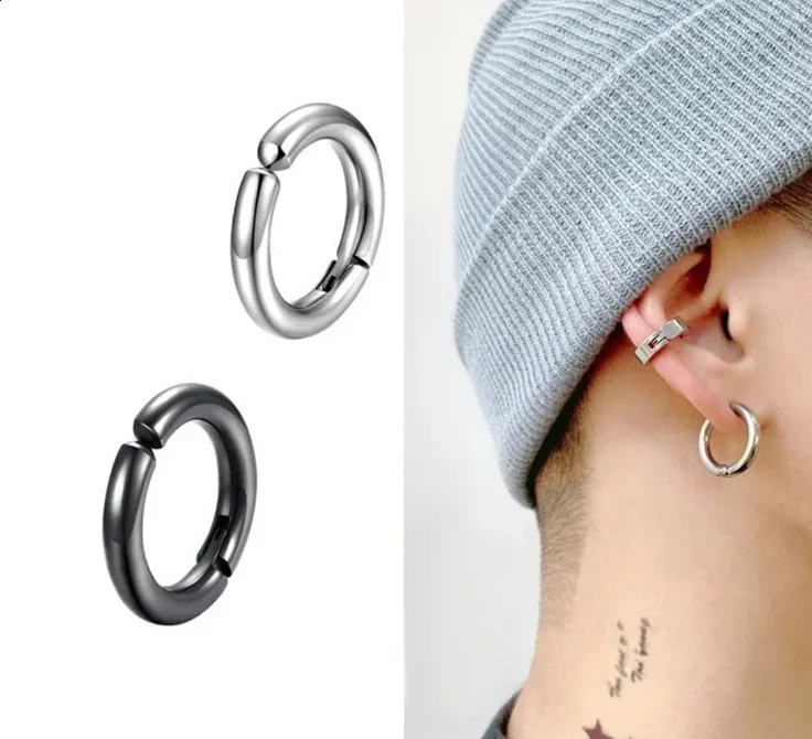 1 pairs Ear Clip Earrings for Men/Women Stainless Steel Painless Punk Black Non-Piercing Fake Cartilage Earring Jewelry 260206