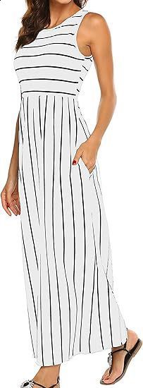 Womens Summer Sleeveless Striped Flowy Casual Long Dress with Pockets 240812