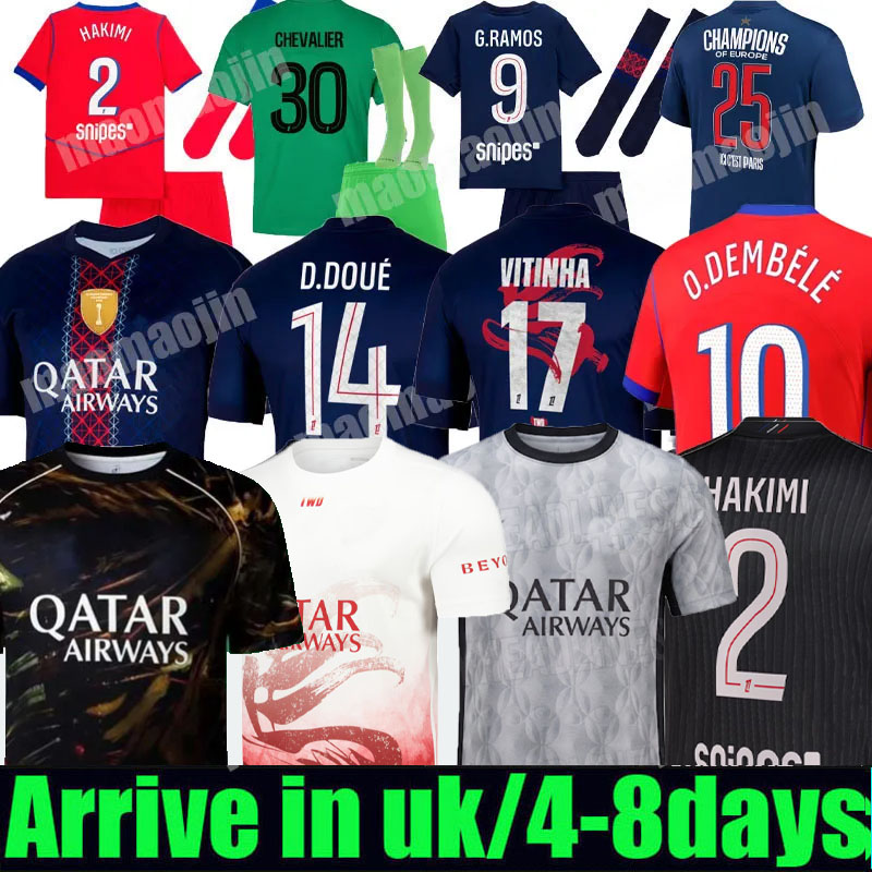 2025 2026 maillot de foot Kvaratskhelia soccer jerseys CHEVALIER JOAO NEVES HAKIMI football shirtS 25 26 Fourth BARCOLA Zaire-Emery O.Dembele PARIS final PSGES D.Doue