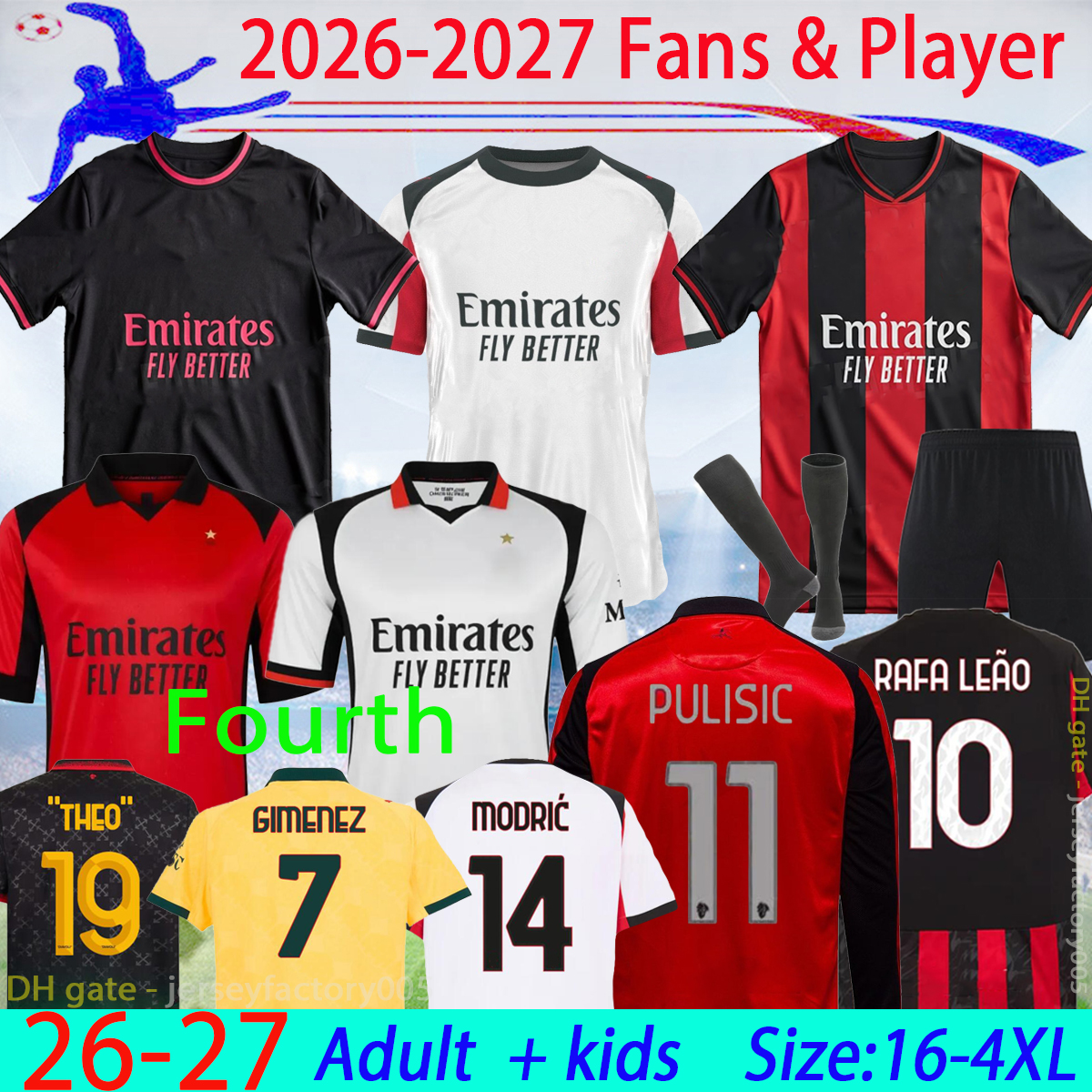 26 27 AC125TH PULISIC RAFA LEAO soccer jerseys 2026 JOAO FELIX KJAER milanS home BRAHIM away MODRIC REBIC THEO BENNACER KESSIE football KIT 16-4XL