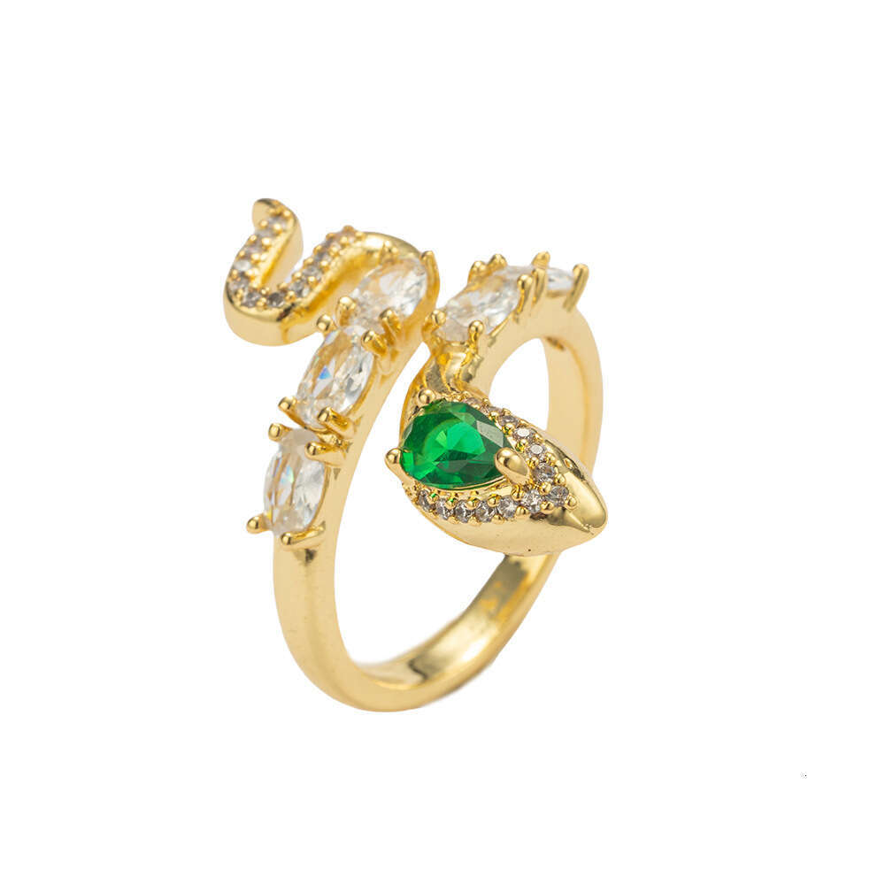 Zircon Emerald Snake Open Light Luxury High-End Index Finger Ring Fashion Trend Jewelry
