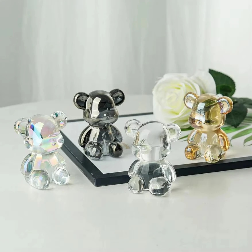 Color Crystal Cute Bear Figurines Collectible Paperweight Art Glass Animal Ornament Table Home Decor Gift for Woman 260202