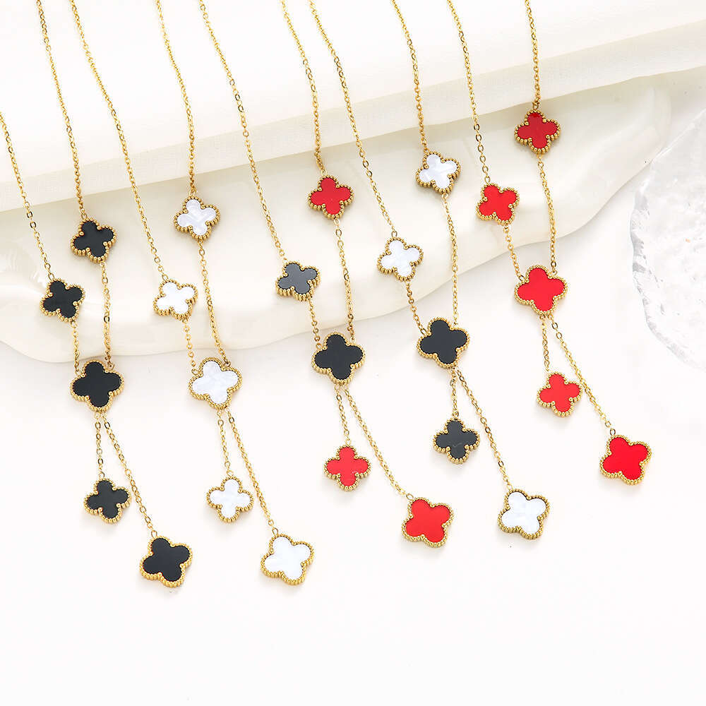 Clover Necklace for Women Full Titanium Steel Tassel Pendant European American Style Elegant High End Fashion Jewelry Free Shipping