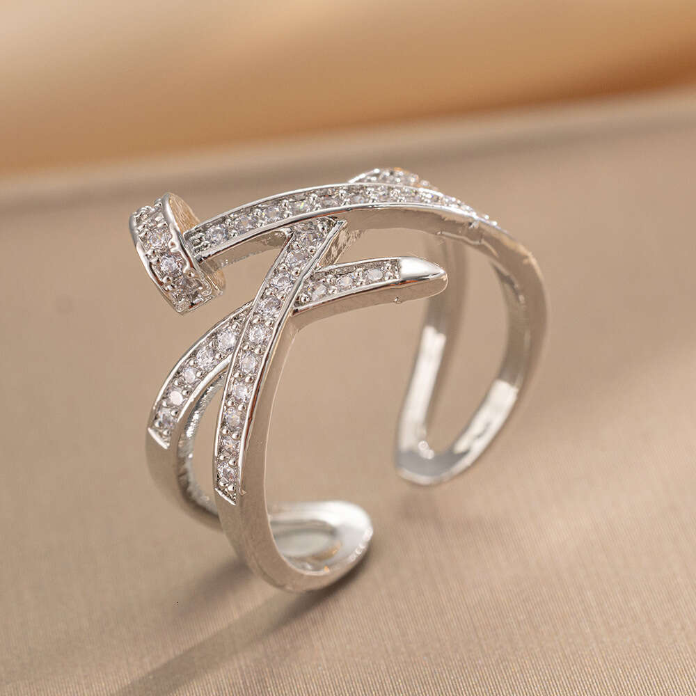 Full Diamond Zircon Belt Nail Stacking Open Niche Design Personality Ins High-End Sense Ring
