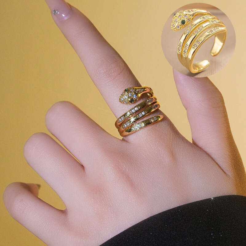 Zircon Snake-Shaped Multi-Layer Niche Style Elegant High-End Ring Fashion Jewelry