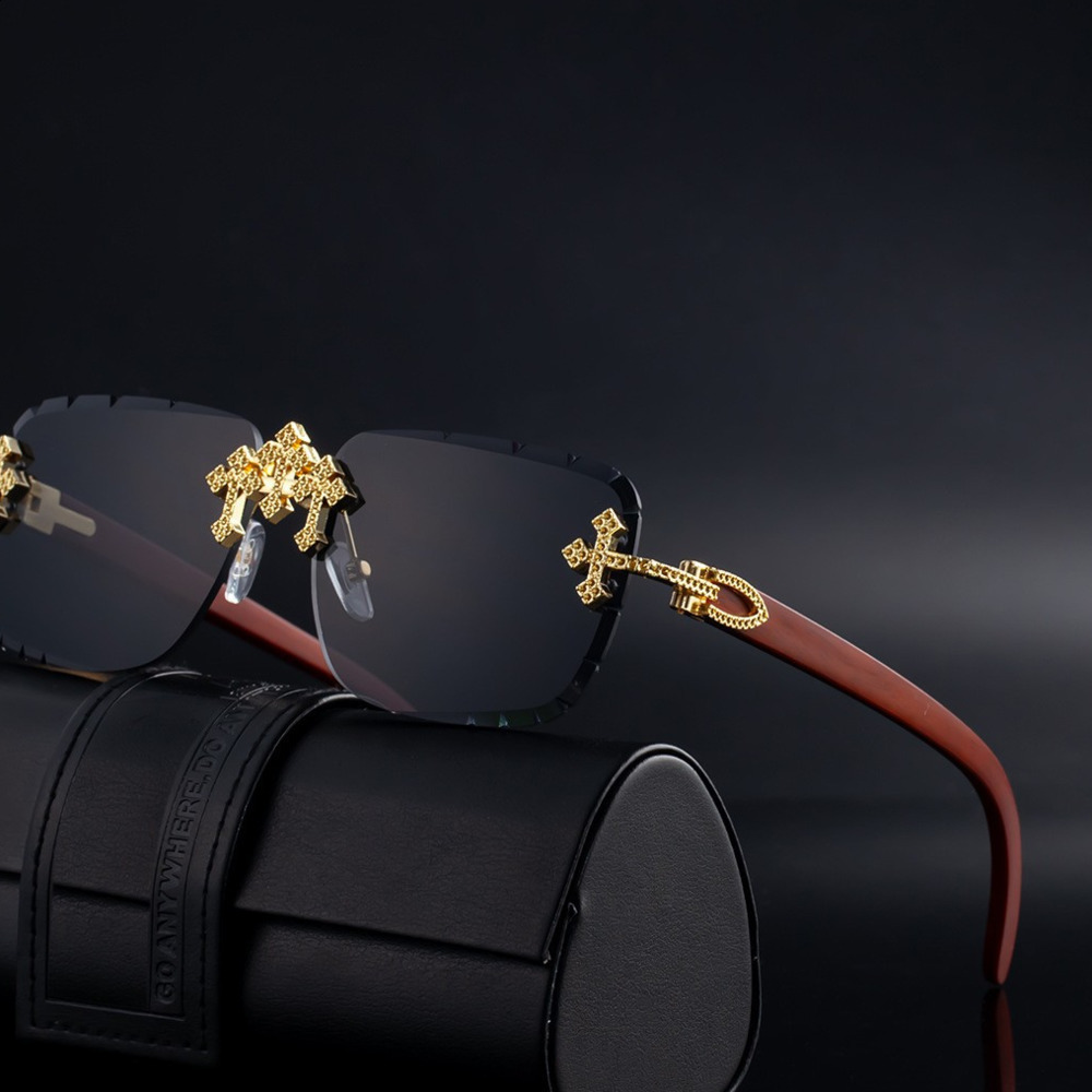 Fashion Square Rimless Sunglasses For Women Cross Diamond Metal Frame Eyewear Cut Lens UV400 Shades Sun Glasses 251129