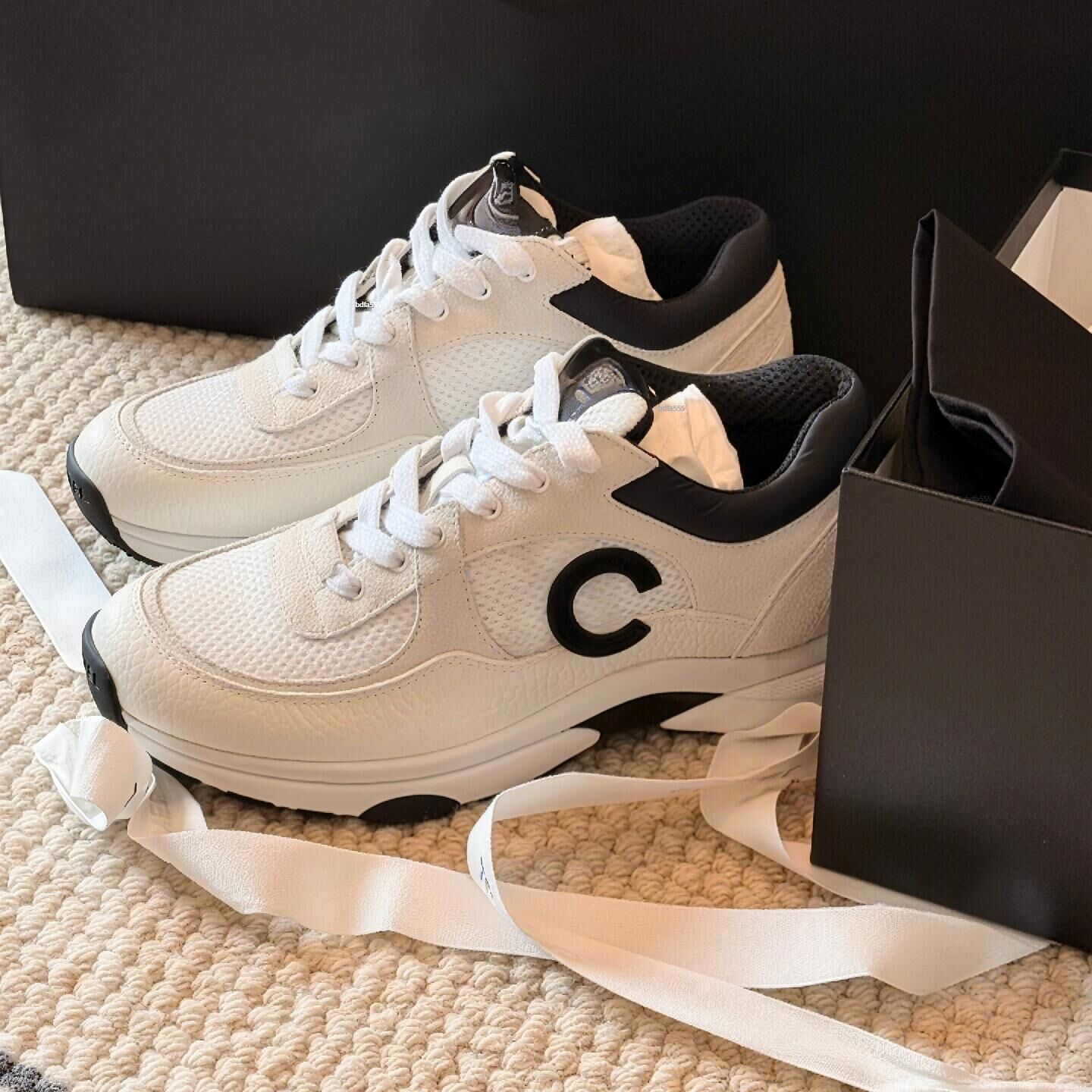 Designer Women casual Fashion sneaker Top quality Chunky shoes double Letter C design Stylist German army trainers chic style