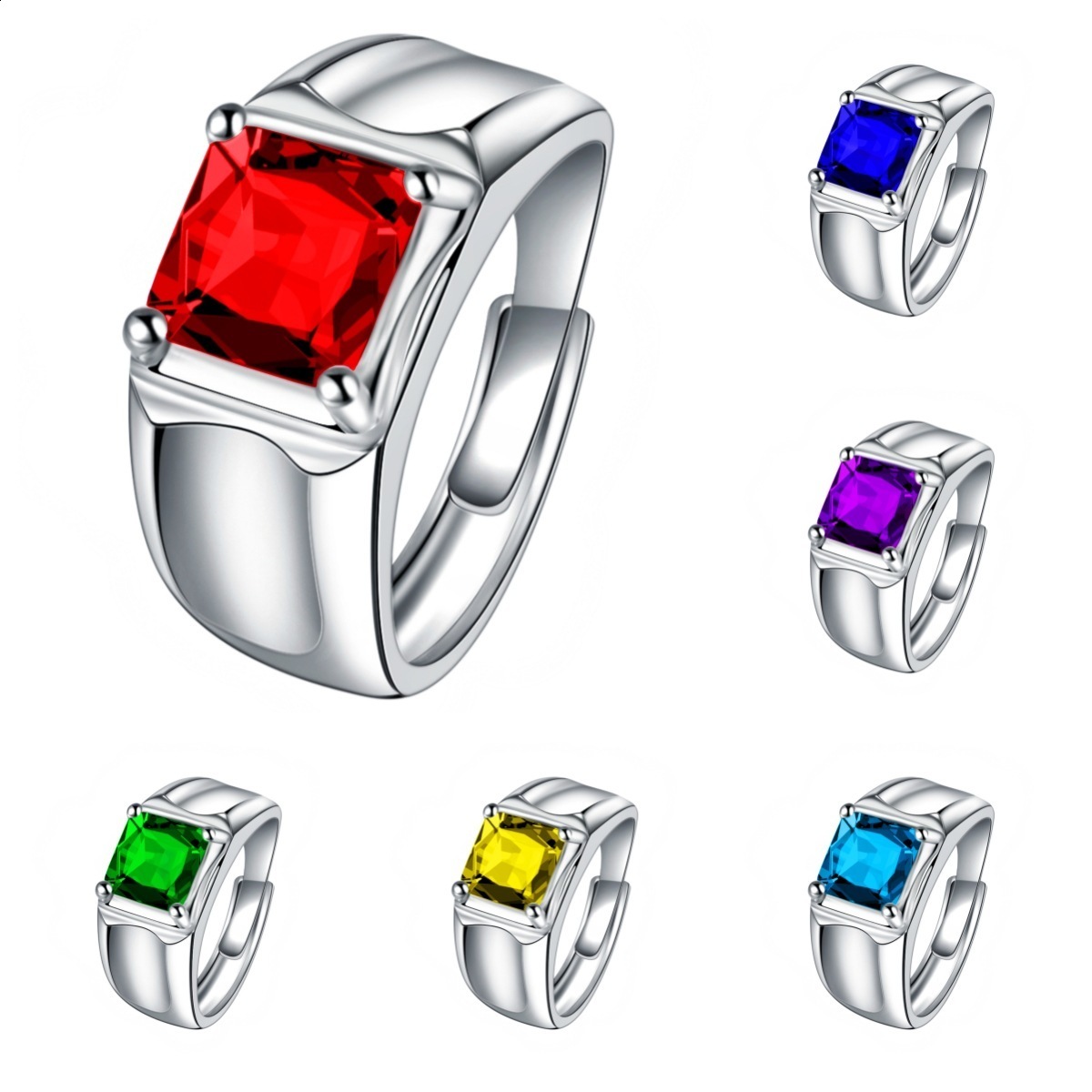 Kalamei bluegreenred stone mens ring colorful gemstone crystal ring simple and bold ring adorned with tanzanite blue corundum CJ191230