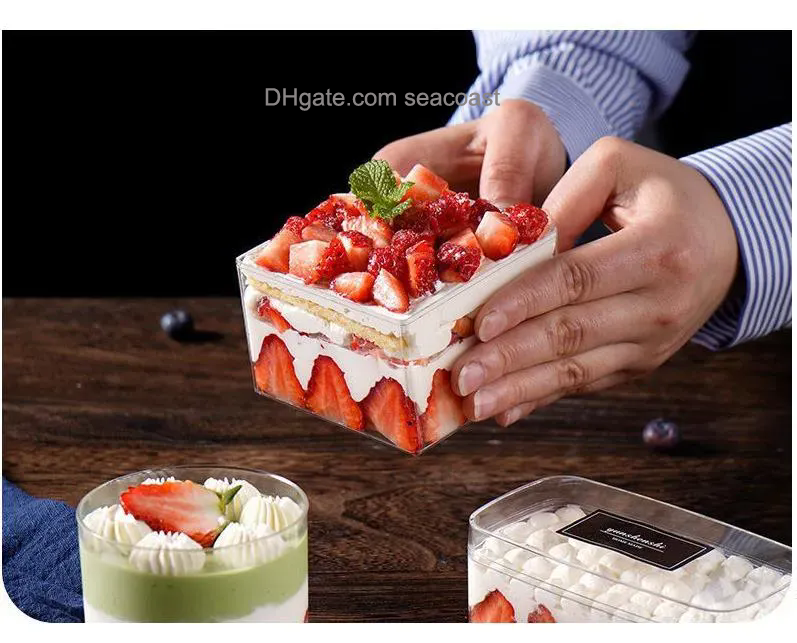wholesale Square Oval Transparent Cake Box Disposable Clear Mousse Cake-Cheese Tiramisu Dessert Baking Biscuits Food Grade Plastic Packaging Box
