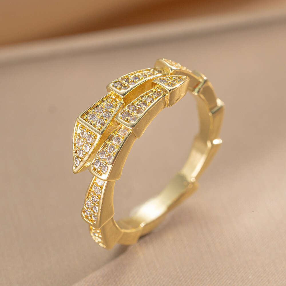 Full Diamond Open Ring Light Luxury Minimalist Snake Bone Ring For Women