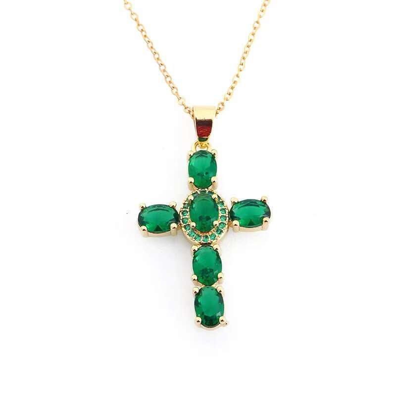 Copper Micro-Inlaid Zircon Multi-Color Cross Pendant Hip-Hop Necklace Clavicle Chain