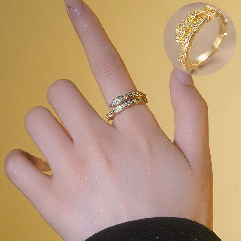 Full Diamond Open Ring Light Luxury Minimalist Snake Bone Ring For Women