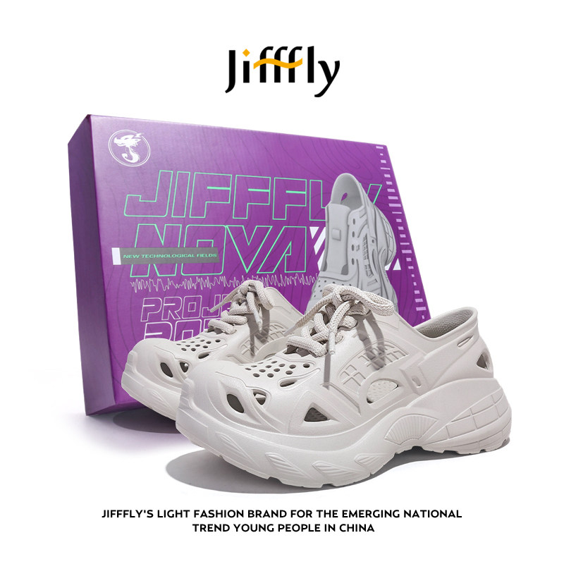 Jifffly 2026 new summer hole designer shoes for men breathable thick soled height increasing non slip indoor and outdoor beach sandals