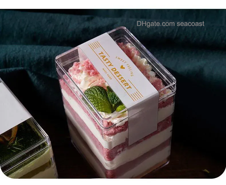 wholesale Square Oval Transparent Cake Box Disposable Clear Mousse Cake-Cheese Tiramisu Dessert Baking Biscuits Food Grade Plastic Packaging Box