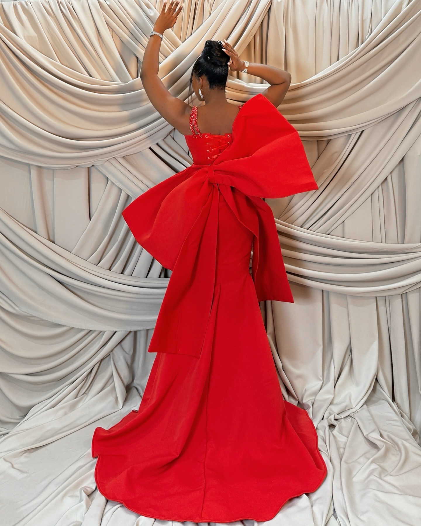 2026 Red Africa Aso Ebi Mermaid Prom Dress Beaded Crystals High Split Satin Bow Promdress Evening Formal Party Second Reception Birthday Engagement Go - view 6