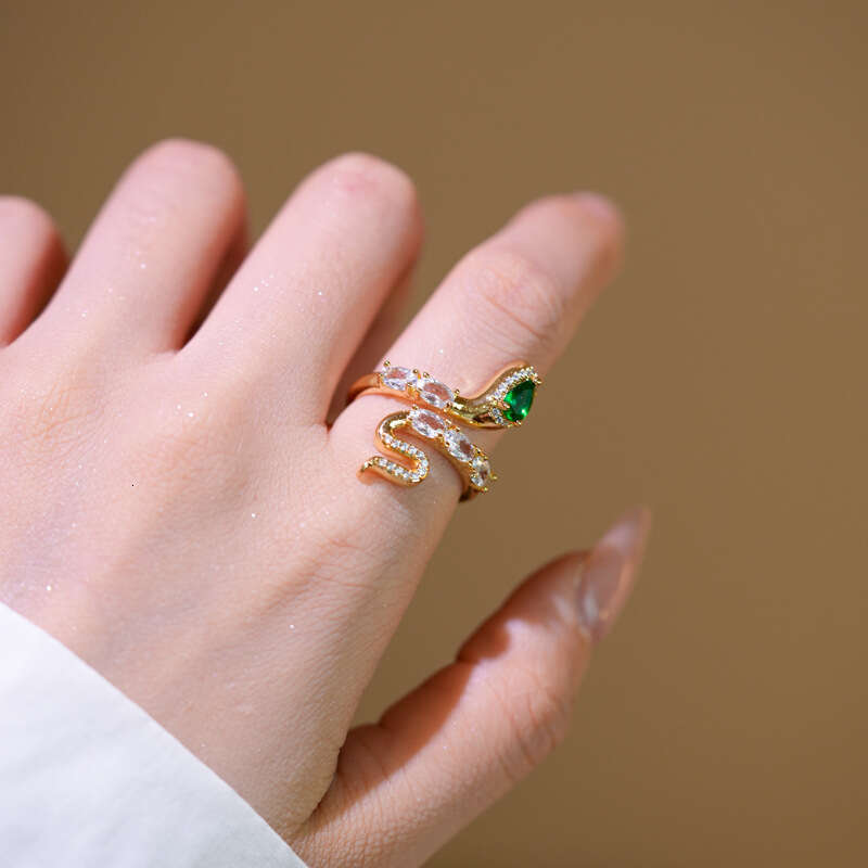 Zircon Emerald Snake Open Light Luxury High-End Index Finger Ring Fashion Trend Jewelry