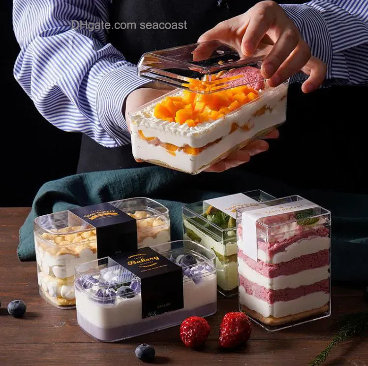 wholesale Square Oval Transparent Cake Box Disposable Clear Mousse Cake-Cheese Tiramisu Dessert Baking Biscuits Food Grade Plastic Packaging Box