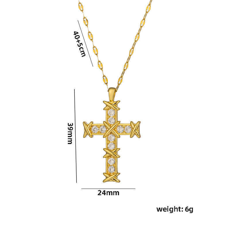 Light Luxury Niche Women's Personalized Necklace Simple Retro Micro-Inlaid Zircon Cross Pendant Collarbone Necklace