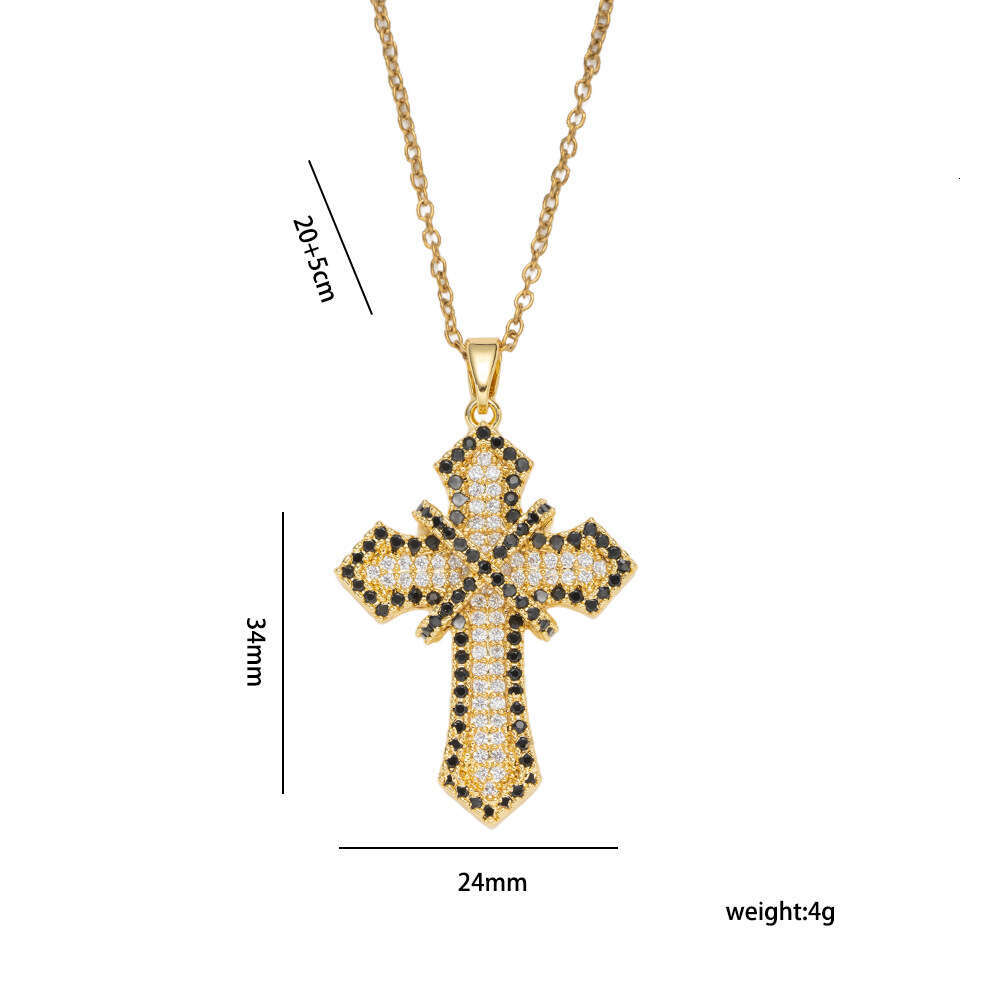 New Copper Gold-Plated Cross Necklace Jewelry Trend Versatile Inlaid