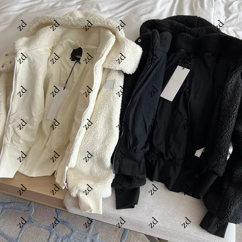 Designer Women Stand Collar Brown Lamhair Lamb Wool Zipper Hooded Yoga Clothes Womens Short Padded Warm Cotton-padded Jacket Winter Coat