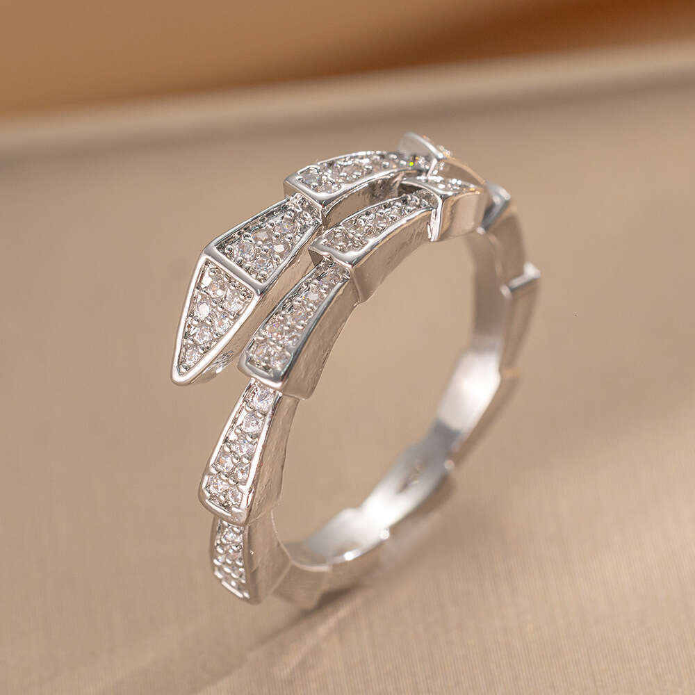Full Diamond Open Ring Light Luxury Minimalist Snake Bone Ring For Women