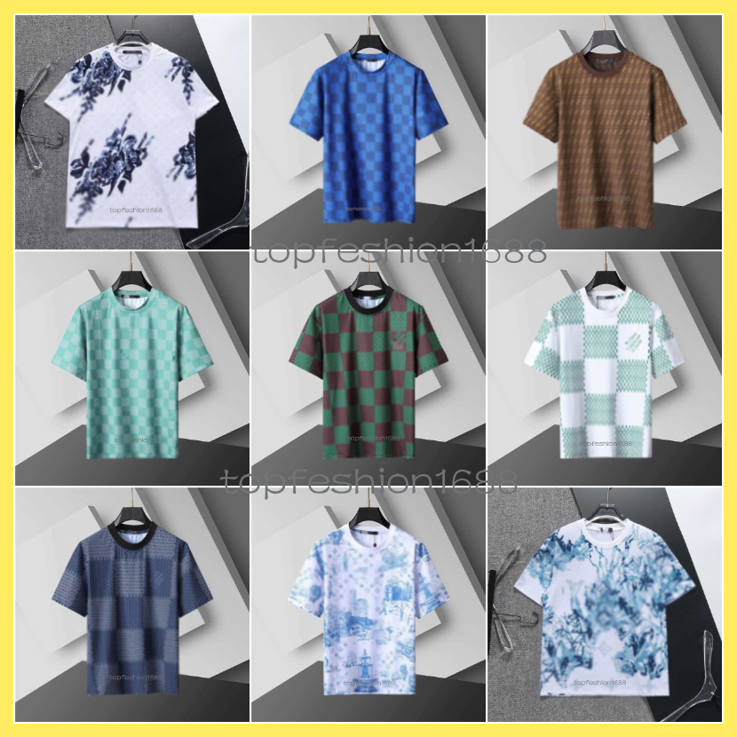 designer shirt lvs tshirt summer short sleeve mens cotton fashion printed pattern T-shirt trend casual round neck T-shirt men plus size asian size m-3xl